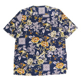 GUY LAROCHE Womens Blue Yellow Floral Printed Short Sleeve Round Neck Top XL