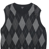 APT 9 Mens Black & Grey Patterned Sleeveless V-Neck Cotton Jumper XL Argyle Knit