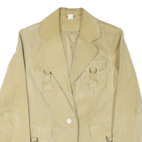 Womens Beige Coach Jacket M Suede Woven Plain Classic Fit Button Closure Long