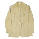 Womens Beige Coach Jacket M Suede Woven Plain Classic Fit Button Closure Long