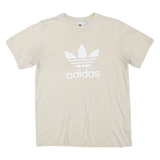 ADIDAS Mens Cream Graphic T-Shirt S Short Sleeve Crew Neck Cotton Blend Casual