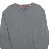 TOMMY HILFIGER Mens Grey Plain Crew Neck Basic Knit Jumper M Classic Cotton
