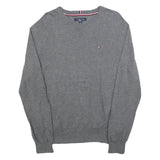 TOMMY HILFIGER Mens Grey Plain Crew Neck Basic Knit Jumper M Classic Cotton