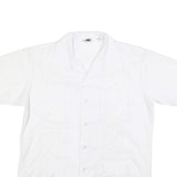ROMANI Mens White Cotton Blend Short Sleeve Shirt L Embroidered Casual