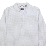 CHAPS Mens White & Navy Check Casual Shirt L Cotton Long Sleeve Button Collar