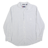 CHAPS Mens White & Navy Check Casual Shirt L Cotton Long Sleeve Button Collar
