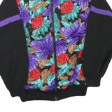 Mens Black Floral Pattern Zip Jacket M Polyester Blend Track Casual Style