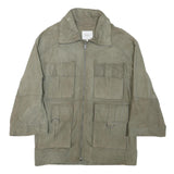 PEPE JEANS Mens Grey Leather Utility Jacket L Suede Four Pocket Zip Closure