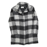 MARELLA Womens Black & Grey Check Wool Blend Coat Jacket UK 12 Button Closure