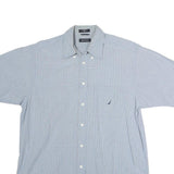 NAUTICA Mens Blue & White Check Shirt M Button Down Collar Short Sleeve Casual