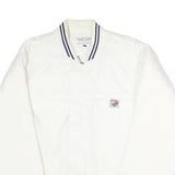 S.H FASHION Mens White Nylon Bomber Jacket L Button Closure Plain Lightweight