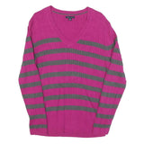 TOMMY HILFIGER Womens Pink & Grey Patterned V-Neck Basic Knit XL Jumper Cotton
