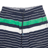 TOMMY HILFIGER Mens Shorts Navy Blue Green Striped L W32 Swimwear Drawstring