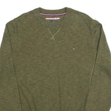 TOMMY HILFIGER Mens Green Plain Crew Neck Basic Knit Jumper L Cotton Blend