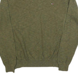 TOMMY HILFIGER Mens Green Plain Crew Neck Basic Knit Jumper L Cotton Blend