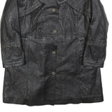 Womens Black Leather Button Jacket M Plain Classic Stylish Eyelet Detail