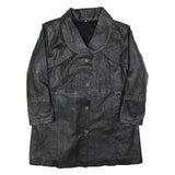 Womens Black Leather Button Jacket M Plain Classic Stylish Eyelet Detail