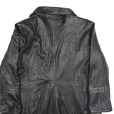 Womens Black Leather Button Jacket M Plain Classic Stylish Eyelet Detail