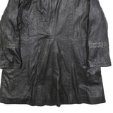 Womens Black Leather Button Jacket M Plain Classic Stylish Eyelet Detail