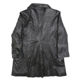 Womens Black Leather Button Jacket M Plain Classic Stylish Eyelet Detail