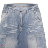 CYERESS Mens Blue Denim Cargo Shorts M W30 Embroidered Pockets Comfortable Fit