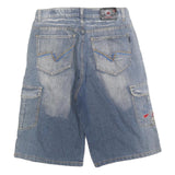 CYERESS Mens Blue Denim Cargo Shorts M W30 Embroidered Pockets Comfortable Fit