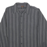 REUNION Mens Grey & White Striped Linen Blend Shirt L Long Sleeve Casual