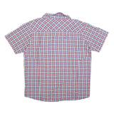 COLUMBIA Mens Blue & Red Check Shirt L Cotton Blend Lightweight Short Sleeve