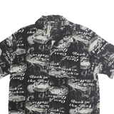 GEORGE Mens Black & White Rockin The Roof Rayon Shirt M Vintage Print Short