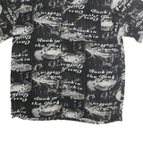 GEORGE Mens Black & White Rockin The Roof Rayon Shirt M Vintage Print Short