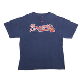 MAJESTIC Mens Navy Blue Braves Graphic T-Shirt L Short Sleeve Crew Neck Sports