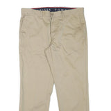 TOMMY HILFIGER Mens Cotton Blend Beige Slim Zip Trousers W35 L28 Classic Casual
