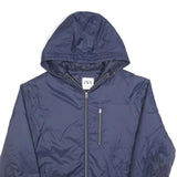 ZARA Mens Blue Hooded Jacket L Polyester Plain Lightweight Zip Casual