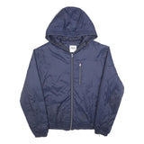 ZARA Mens Blue Hooded Jacket L Polyester Plain Lightweight Zip Casual