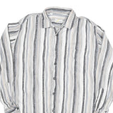 Mens White & Grey Striped Cotton Blend Shirt M Casual Button-Up