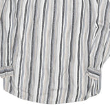 Mens White & Grey Striped Cotton Blend Shirt M Casual Button-Up