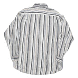 Mens White & Grey Striped Cotton Blend Shirt M Casual Button-Up