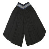 Womens Black Loose Rayon Trousers W24 L18 Embroidered Waist Casual Summer