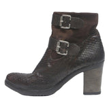 GIL D'ALAIN Womens Brown Leather Ankle Boots UK 8 Stylish Mid Heel Buckle Detail