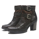 GIL D'ALAIN Womens Brown Leather Ankle Boots UK 8 Stylish Mid Heel Buckle Detail