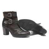 GIL D'ALAIN Womens Brown Leather Ankle Boots UK 8 Stylish Mid Heel Buckle Detail