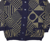 JESSICA Womens Navy & Gold Patterned Button Up Chunky Knit M Jumper Acrylic