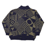 JESSICA Womens Navy & Gold Patterned Button Up Chunky Knit M Jumper Acrylic