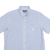 CHAPS Mens Blue & White Check Shirt L Cotton Blend Button Down Casual