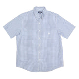 CHAPS Mens Blue & White Check Shirt L Cotton Blend Button Down Casual