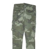 SMALL GANG Womens Slim Cotton Blend Green Camouflage Cargo Trousers W25 L26