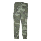SMALL GANG Womens Slim Cotton Blend Green Camouflage Cargo Trousers W25 L26