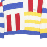 BENETTON Womens Blue & Red Patterned Cotton Jumper Cable Knit M Colourblock Crew