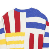 BENETTON Womens Blue & Red Patterned Cotton Jumper Cable Knit M Colourblock Crew