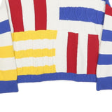 BENETTON Womens Blue & Red Patterned Cotton Jumper Cable Knit M Colourblock Crew